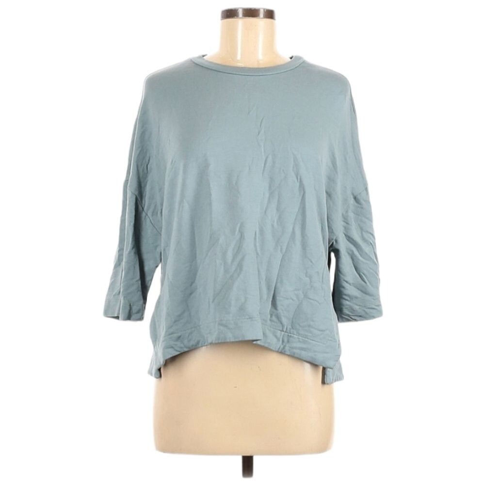 H by Bordeaux 3/4 Sleeve Pullover‎ Top Size M Light Teal Side Slits Crew Neck